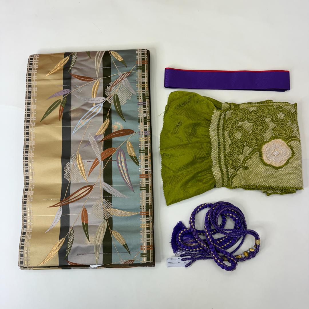 振袖フルセット 朱色 グレー 成人式 草履バック付 裄66cm S-211