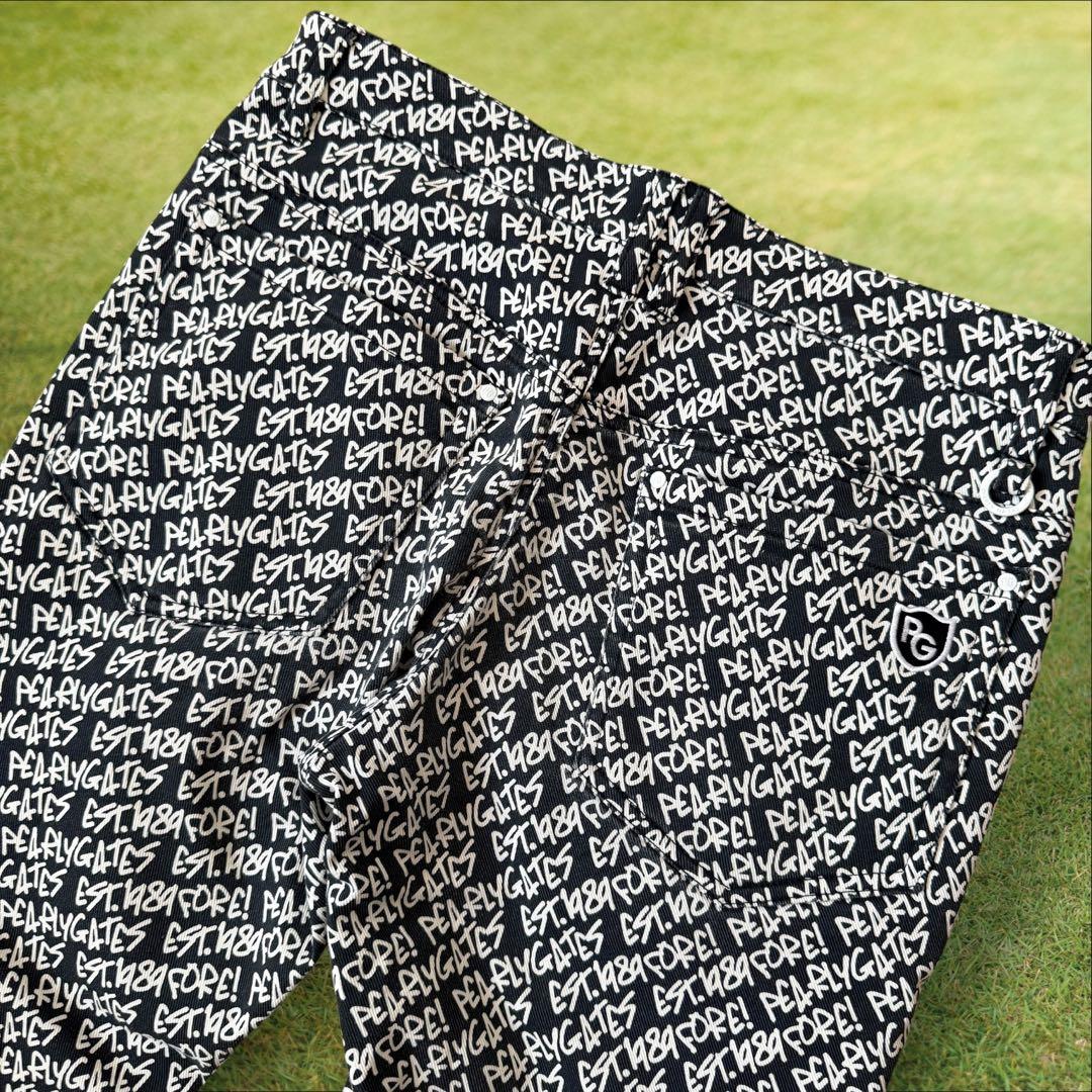 防寒　蓄熱　裏地付き　パーリーゲイツ　パンツ　総柄　M〜L相当　紺　白　4