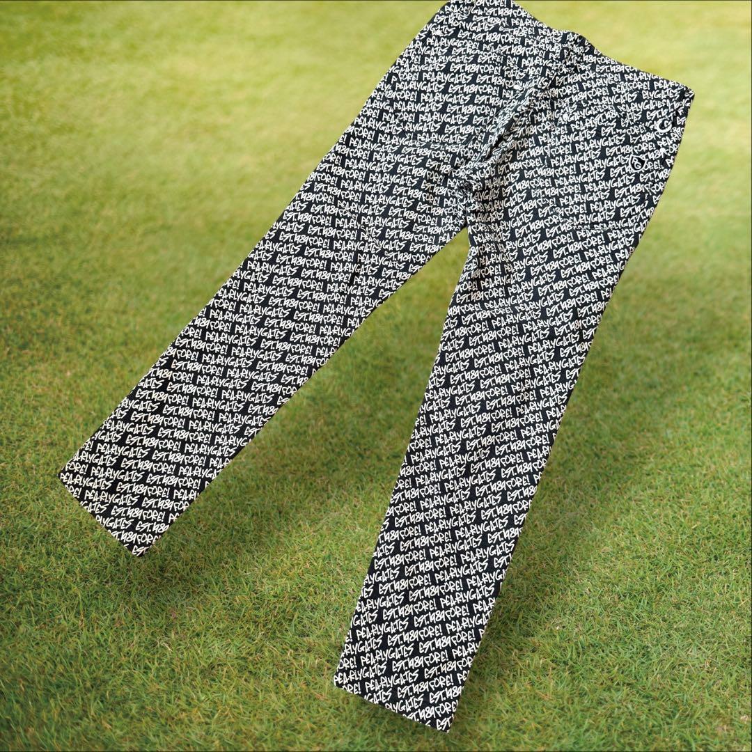 防寒　蓄熱　裏地付き　パーリーゲイツ　パンツ　総柄　M〜L相当　紺　白　4