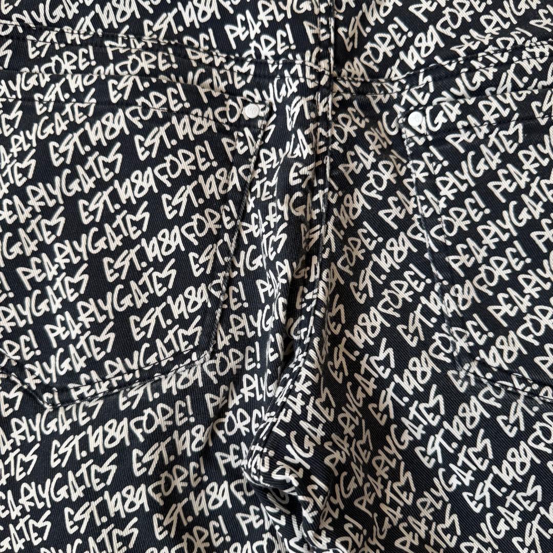 防寒　蓄熱　裏地付き　パーリーゲイツ　パンツ　総柄　M〜L相当　紺　白　4