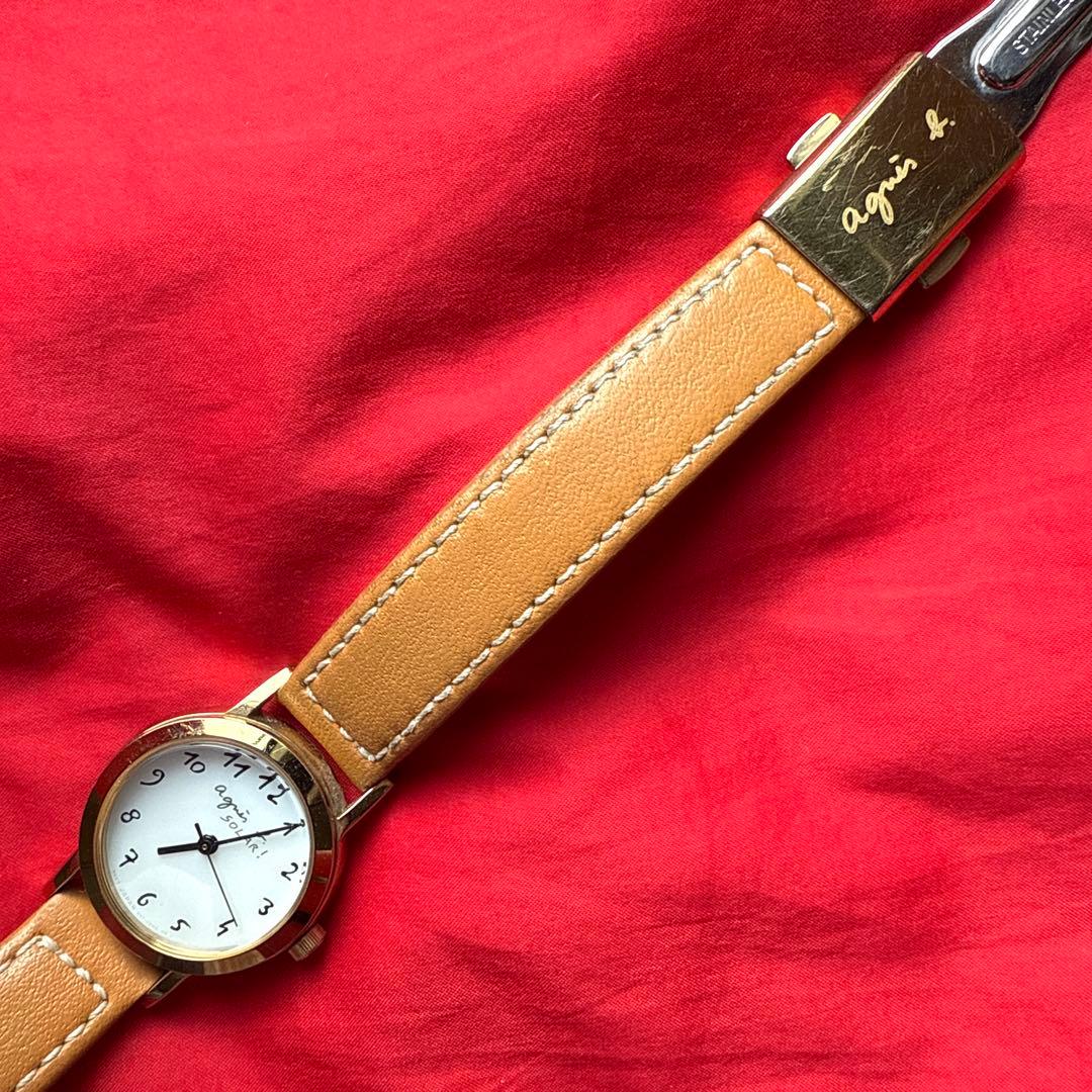 Agnes b. 腕時計 アニエスb SOLAR レザーベルト ゴールド色