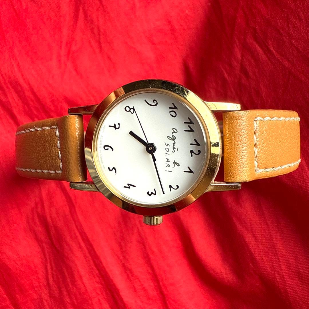 Agnes b. 腕時計 アニエスb SOLAR レザーベルト ゴールド色