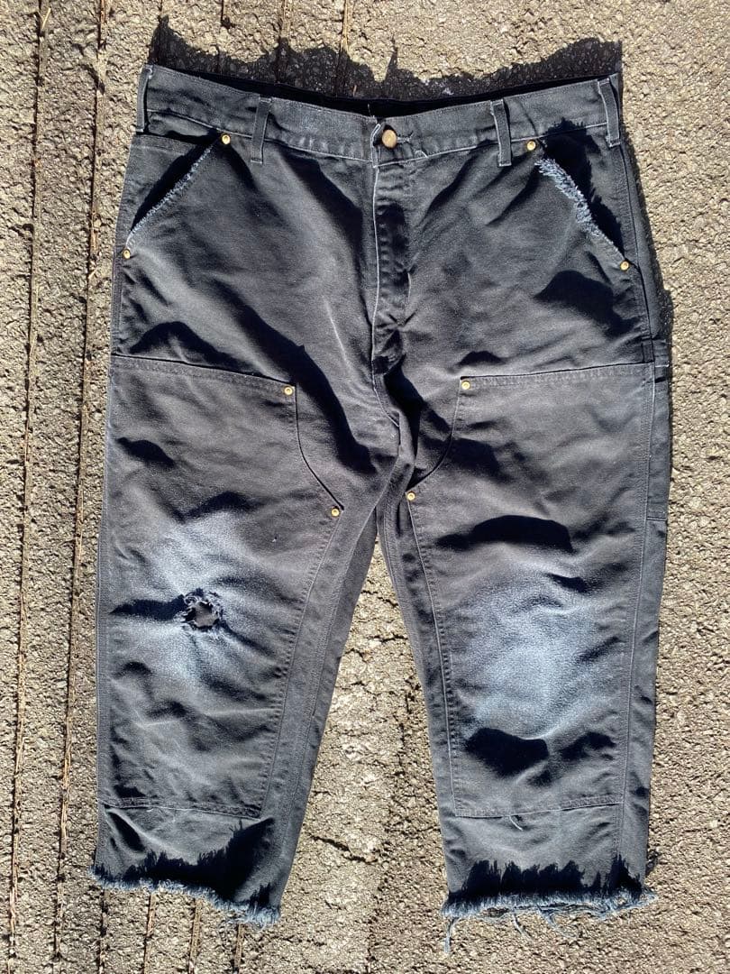 USA製　W38 Carhartt ダブルニー　ブラック　ボロ