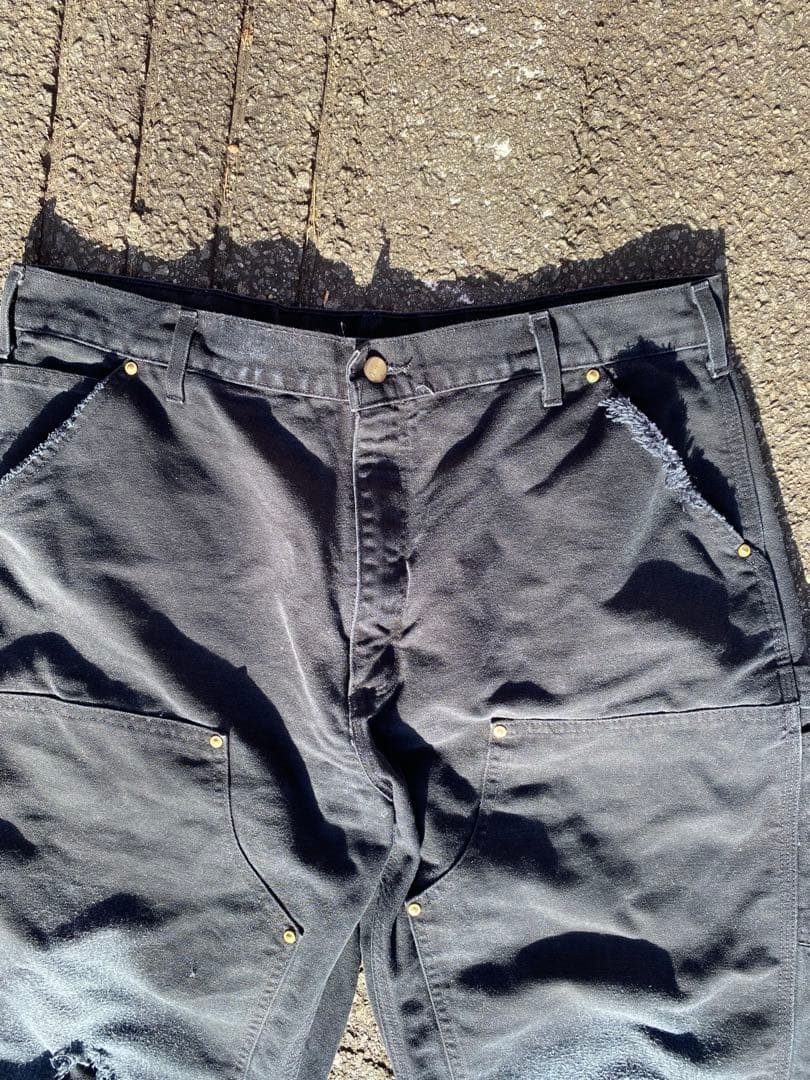 USA製　W38 Carhartt ダブルニー　ブラック　ボロ