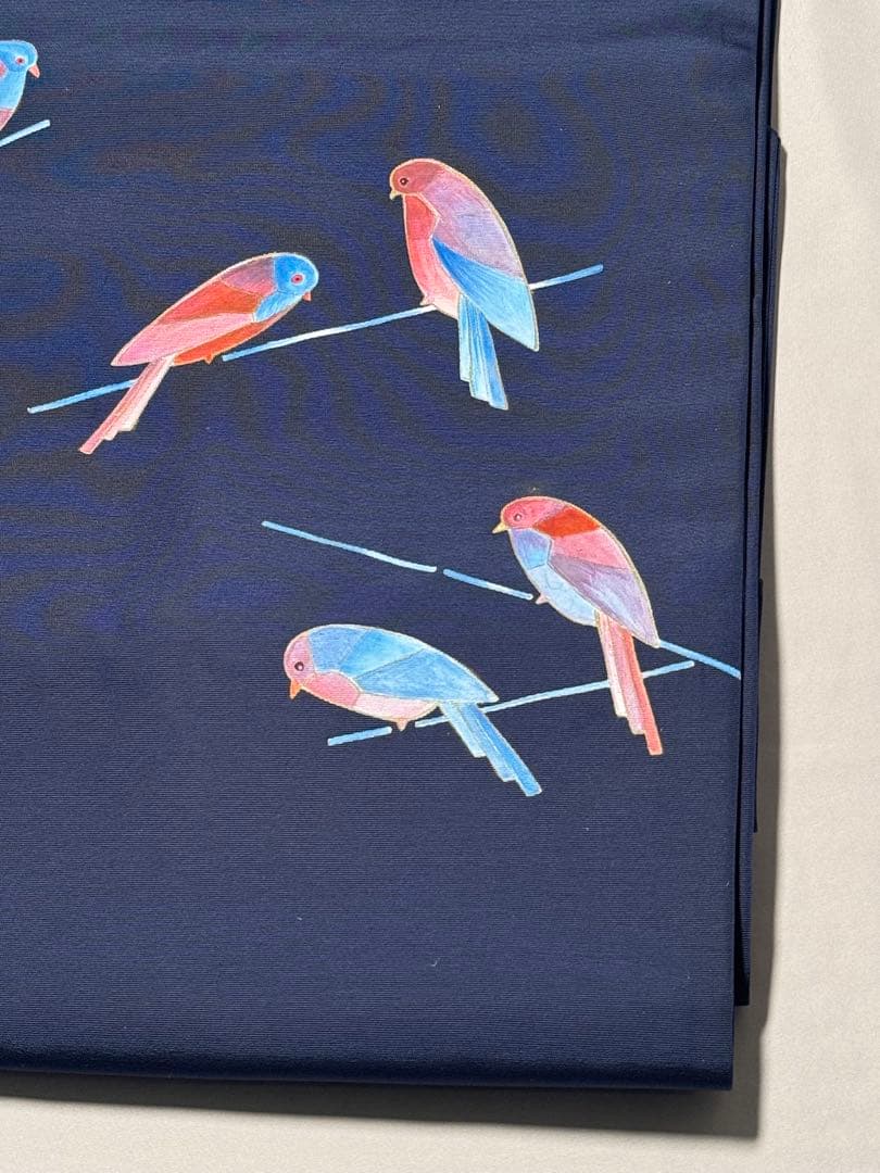 [白太郎] 名古屋帯　正絹　鳥　紺　青　洒落帯　カジュアル　小紋　紬