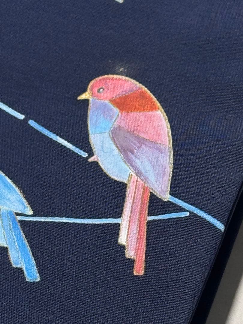 [白太郎] 名古屋帯　正絹　鳥　紺　青　洒落帯　カジュアル　小紋　紬