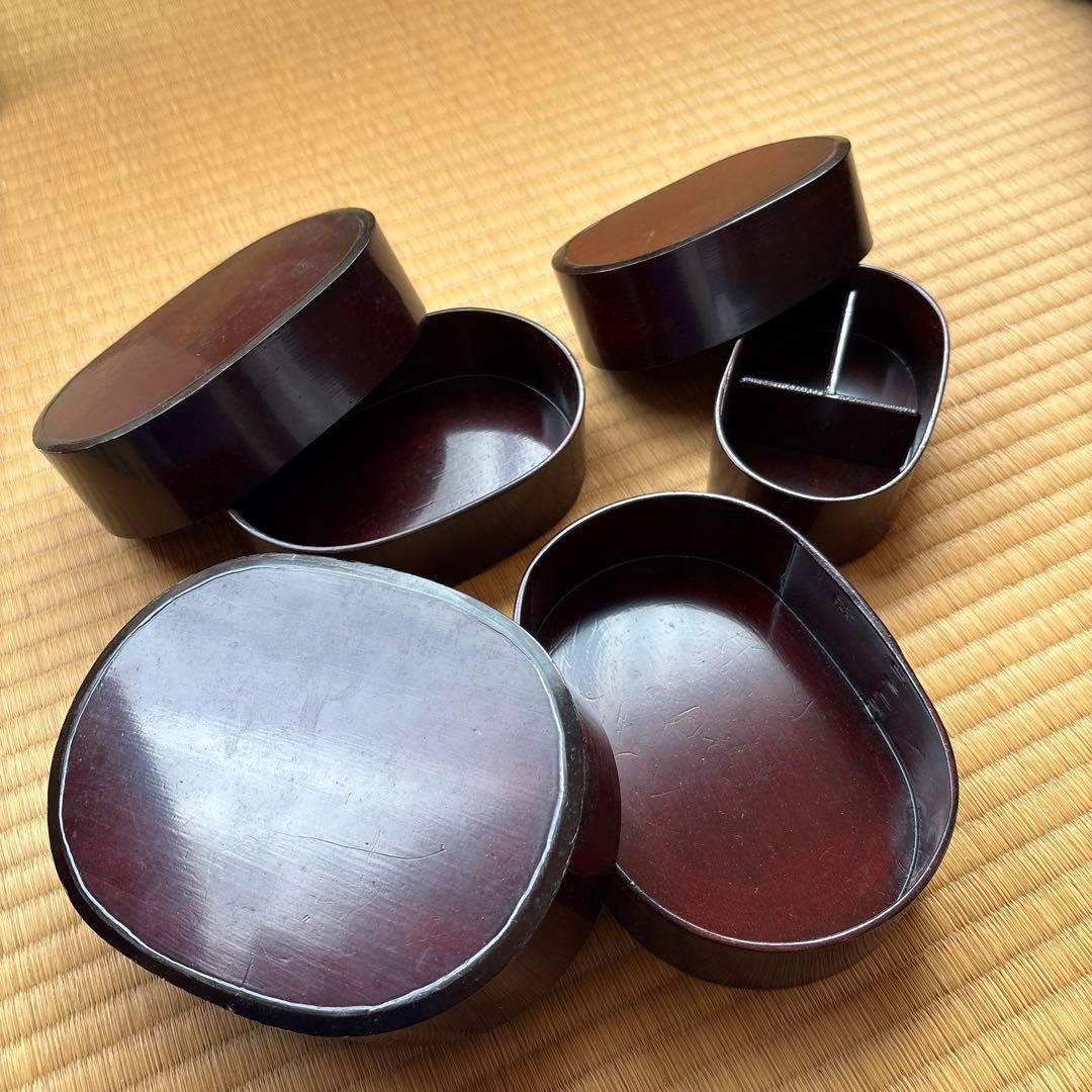 漆塗り 楕円形 重箱 仕切り付き　弁当箱　セット