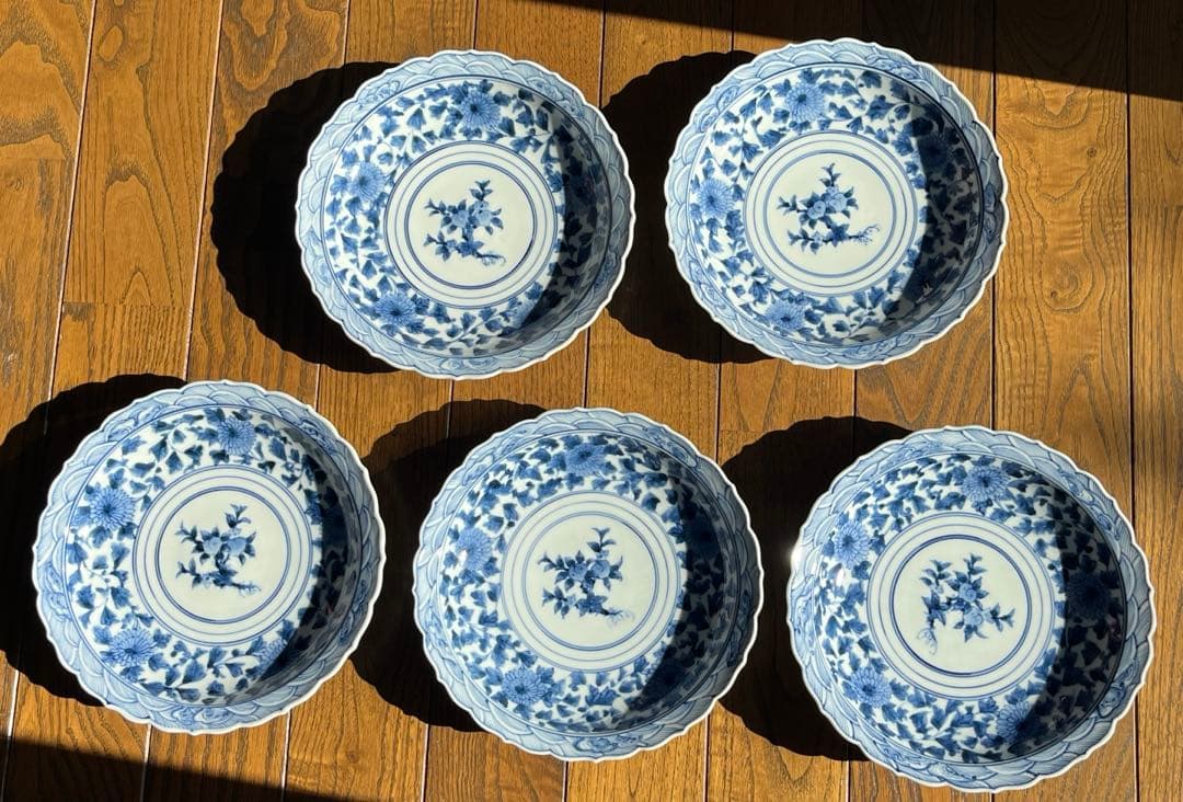 【宮内庁御用窯】 6号中皿 桃果唐草文/山本長左 （木箱入り）5枚