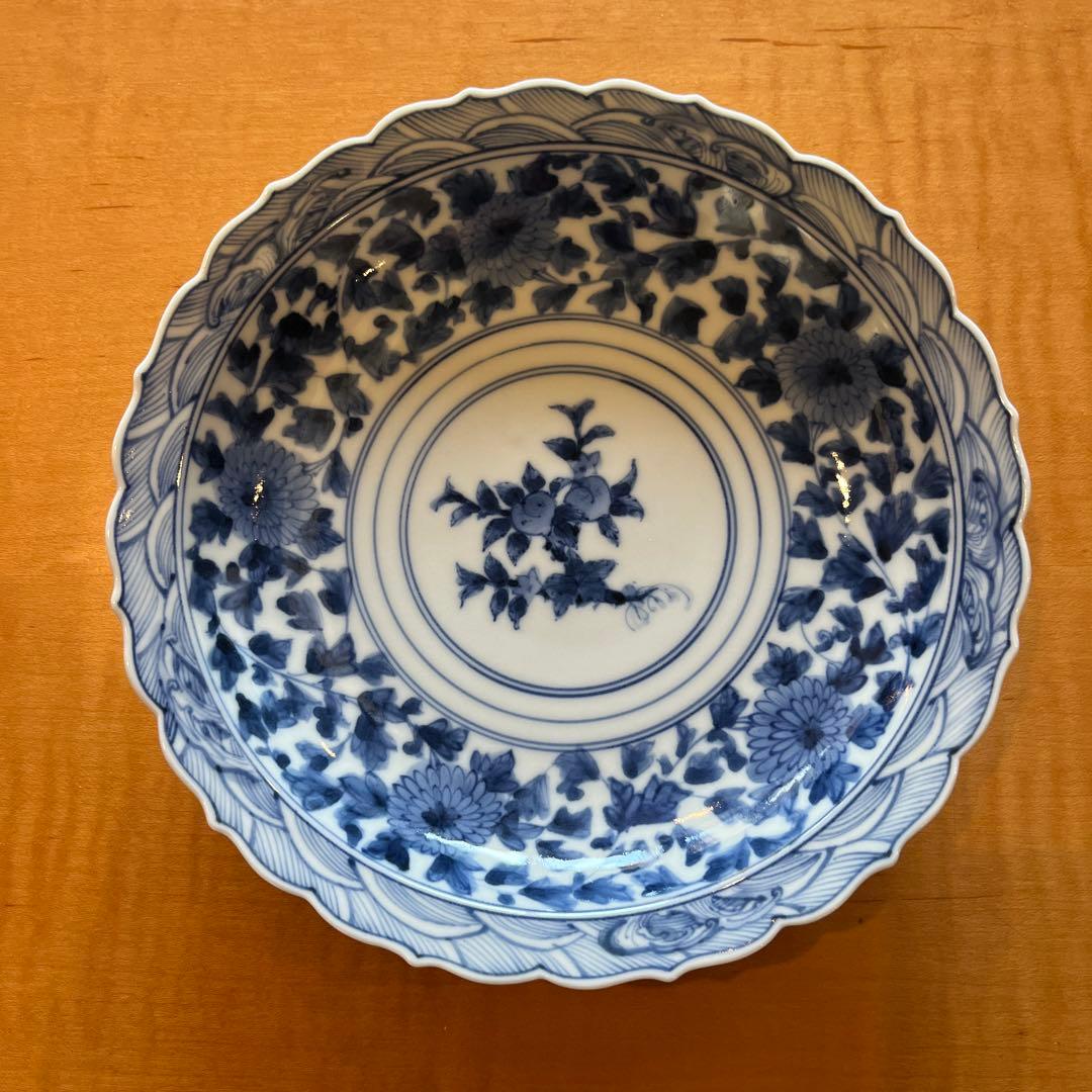 【宮内庁御用窯】 6号中皿 桃果唐草文/山本長左 （木箱入り）5枚