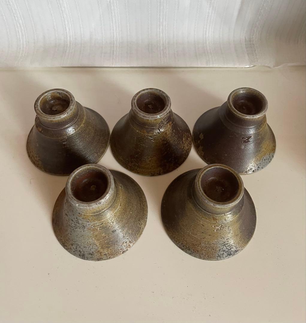 備前焼　煎茶器揃　宝瓶・湯冷し・煎茶椀　松ぼっくり　五郎兵衛窯　木箱付き