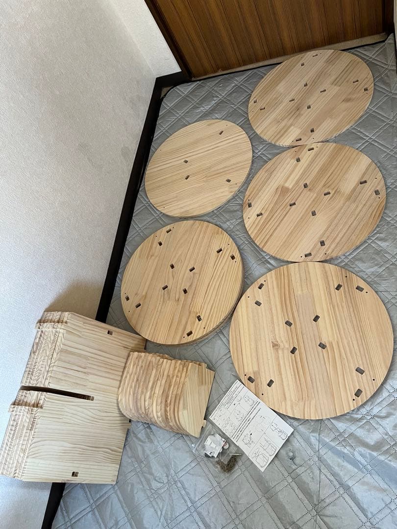 無垢材回転式本棚 360°回転本棚大容量省スペース収納ラック4段129cm