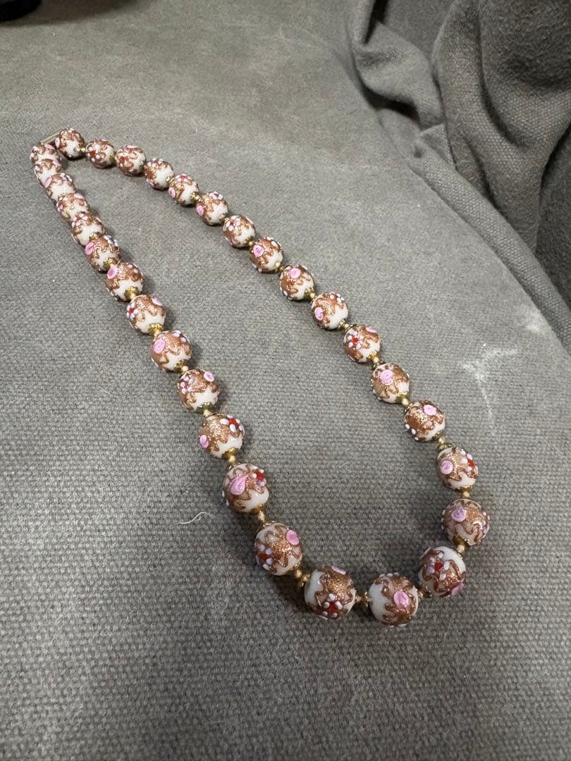 ベネチアングラス　ホリゾンブルー×ピンク　イタリアヴィンテージ ビーズネックレス