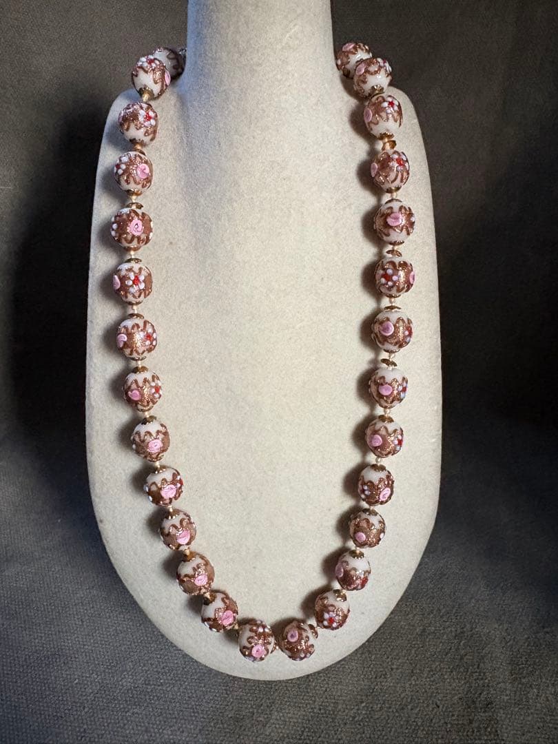 ベネチアングラス　ホリゾンブルー×ピンク　イタリアヴィンテージ ビーズネックレス