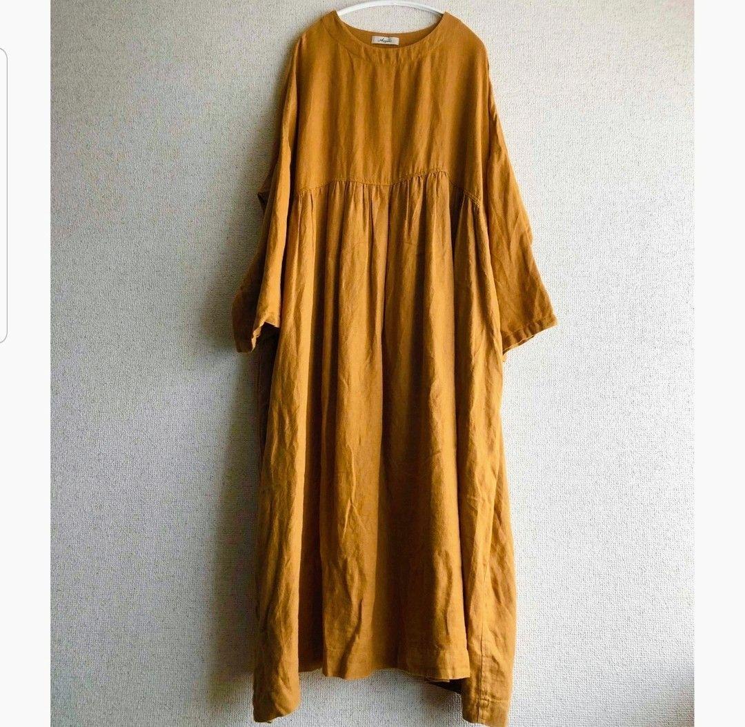 ichi Antiquites マスタード リネンビエラワンピース