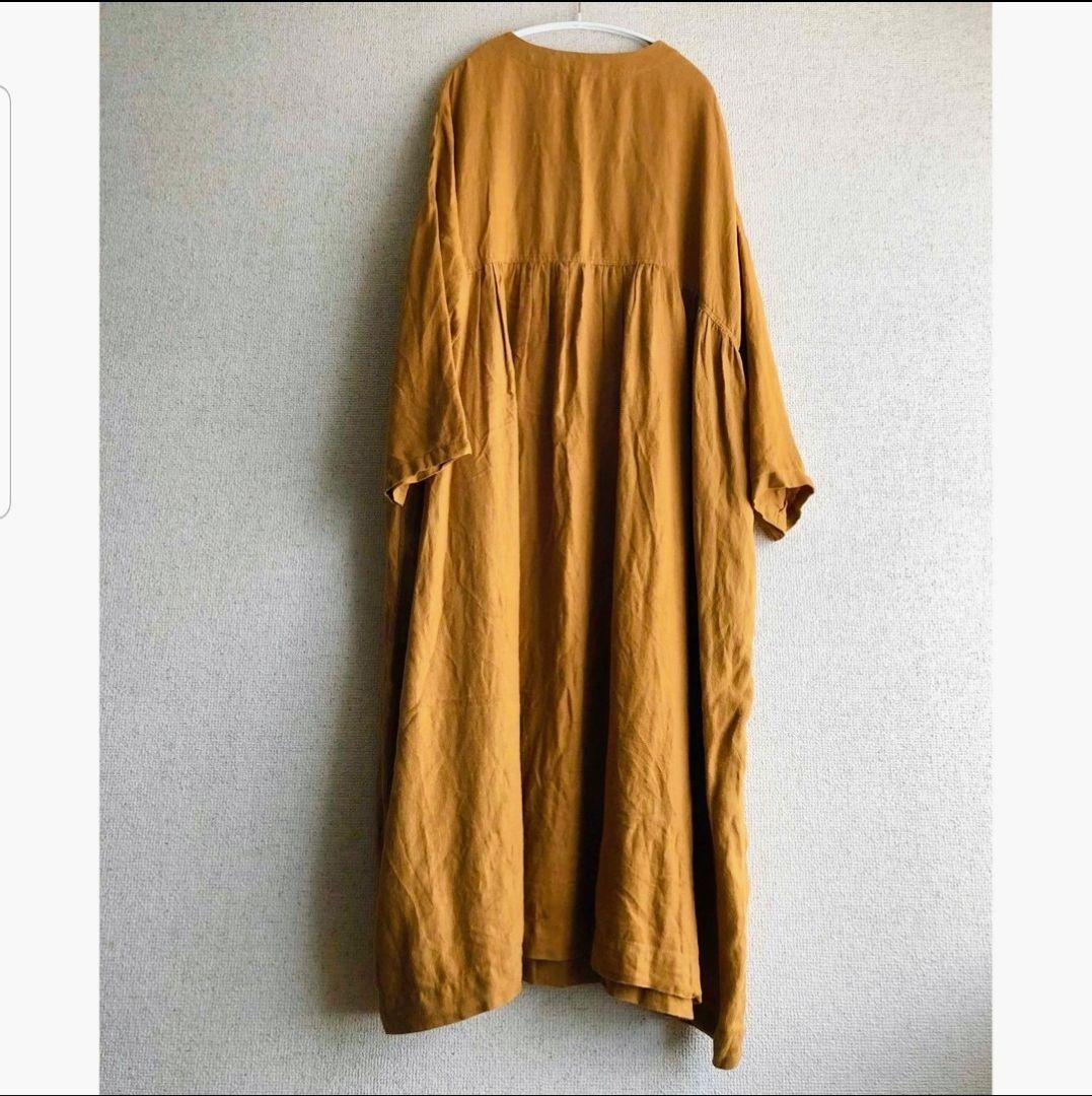 ichi Antiquites マスタード リネンビエラワンピース
