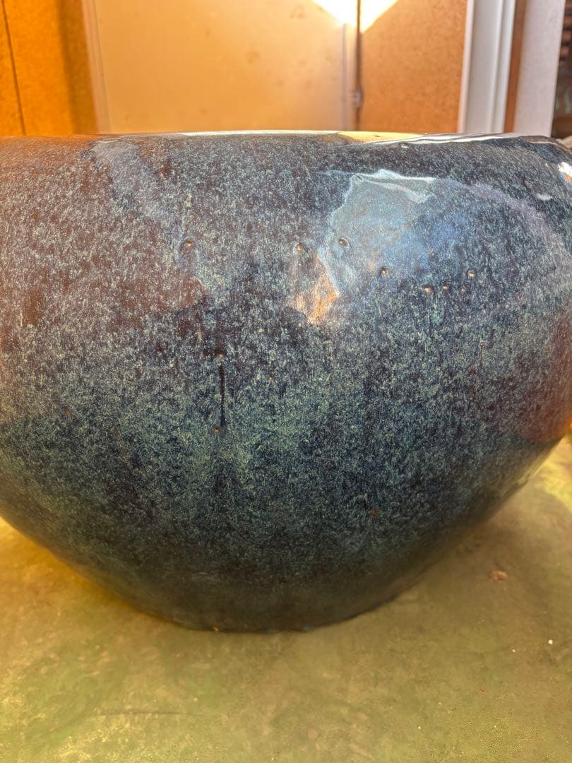 火鉢 海鼠釉 鉢 金魚鉢 睡蓮鉢 染付 メダカ鉢 釜道具 灰道具 大型陶器