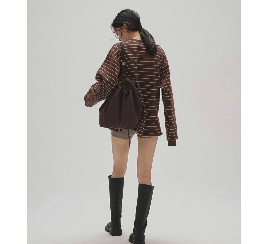 タグ付き TODAYFUL Border Long T-shirts チョコ