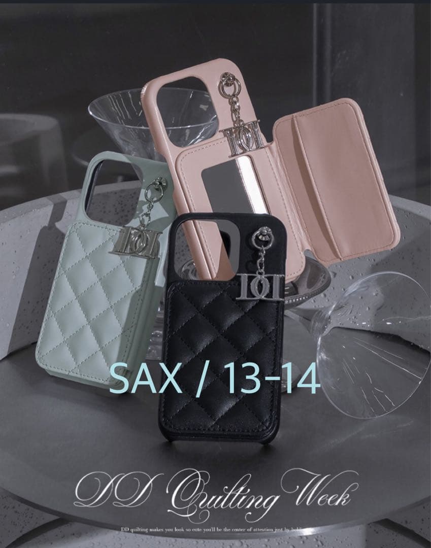 ダーリッチ　キルティングミラーDDチャームiPhoneケース13-14