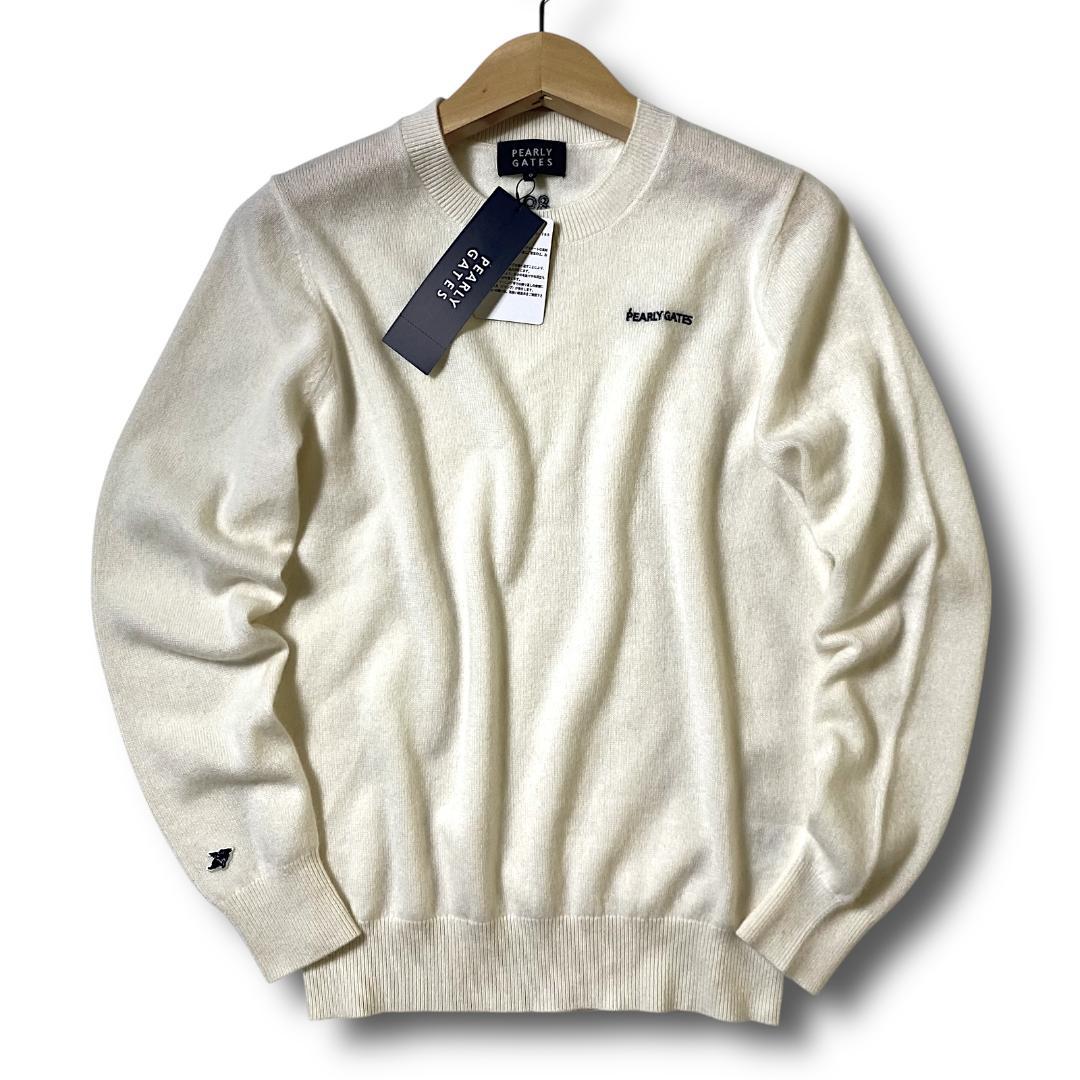 0 パーリーゲイツ カシミヤ100% ロゴ刺繍 ニット セーター 白 定3.3万