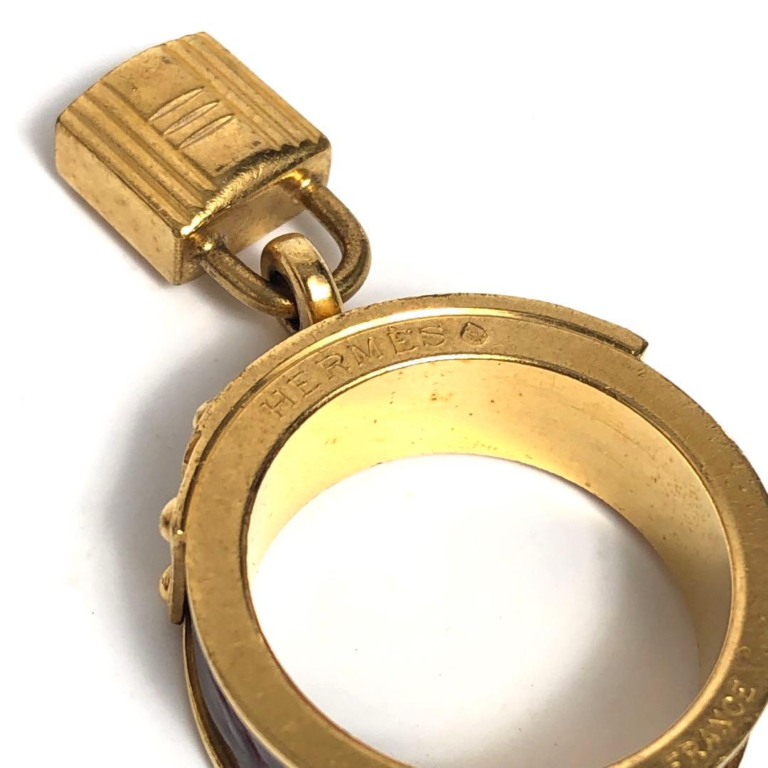 HERMES エルメス スカーフリング ケリー レザー ゴールドカラー ボルドー