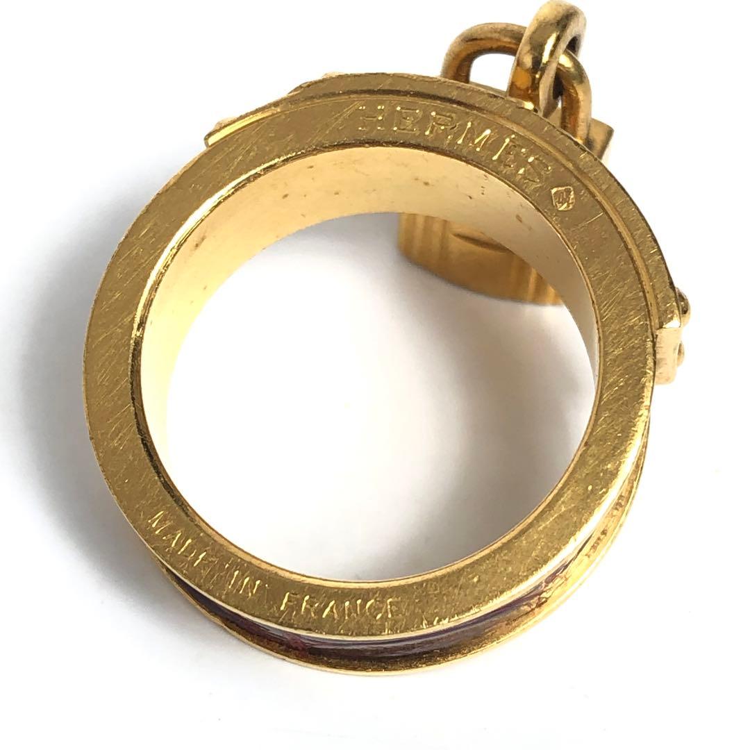 HERMES エルメス スカーフリング ケリー レザー ゴールドカラー ボルドー