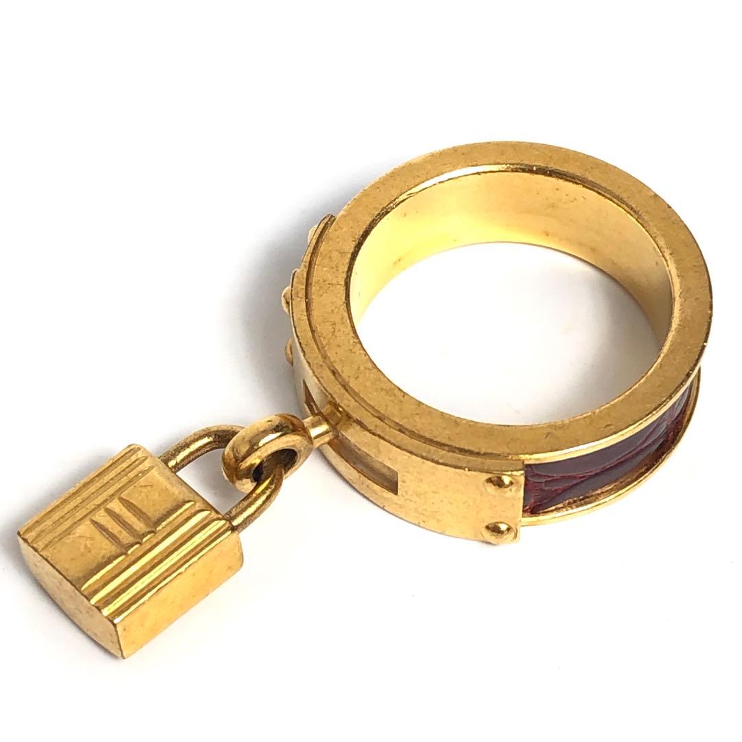 HERMES エルメス スカーフリング ケリー レザー ゴールドカラー ボルドー