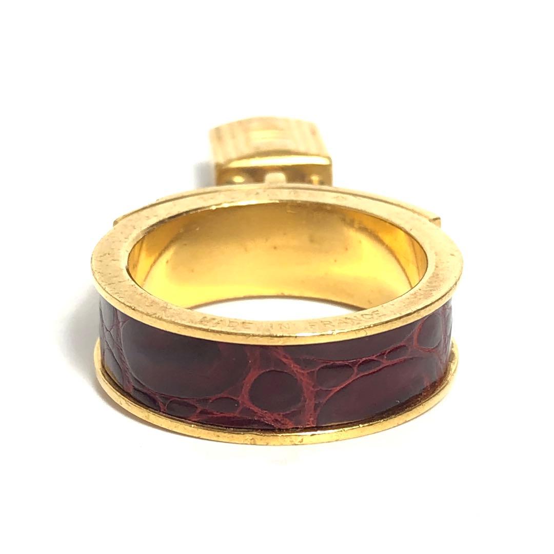 HERMES エルメス スカーフリング ケリー レザー ゴールドカラー ボルドー