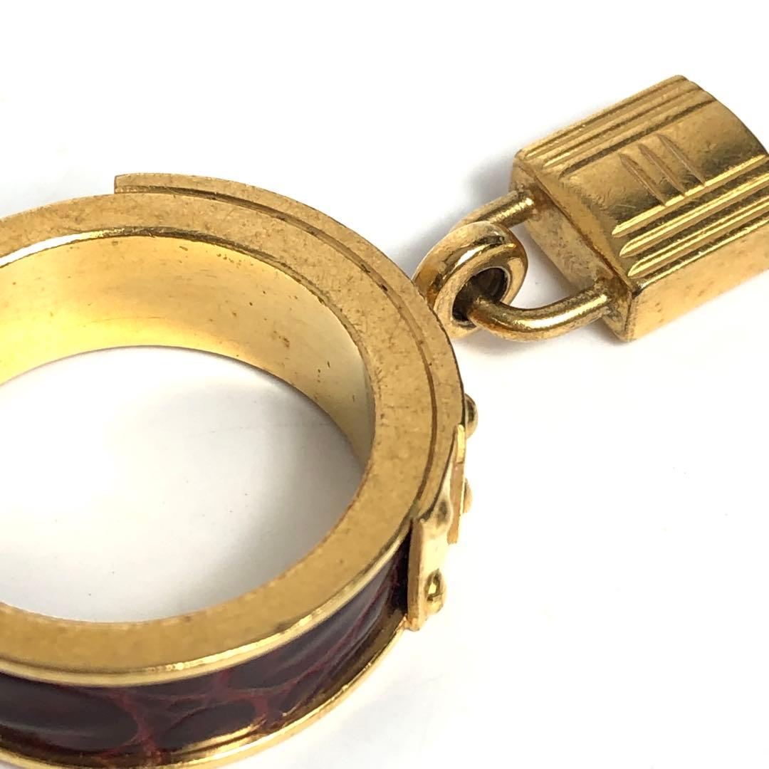 HERMES エルメス スカーフリング ケリー レザー ゴールドカラー ボルドー