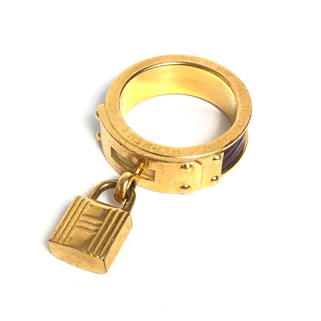 HERMES エルメス スカーフリング ケリー レザー ゴールドカラー ボルドー