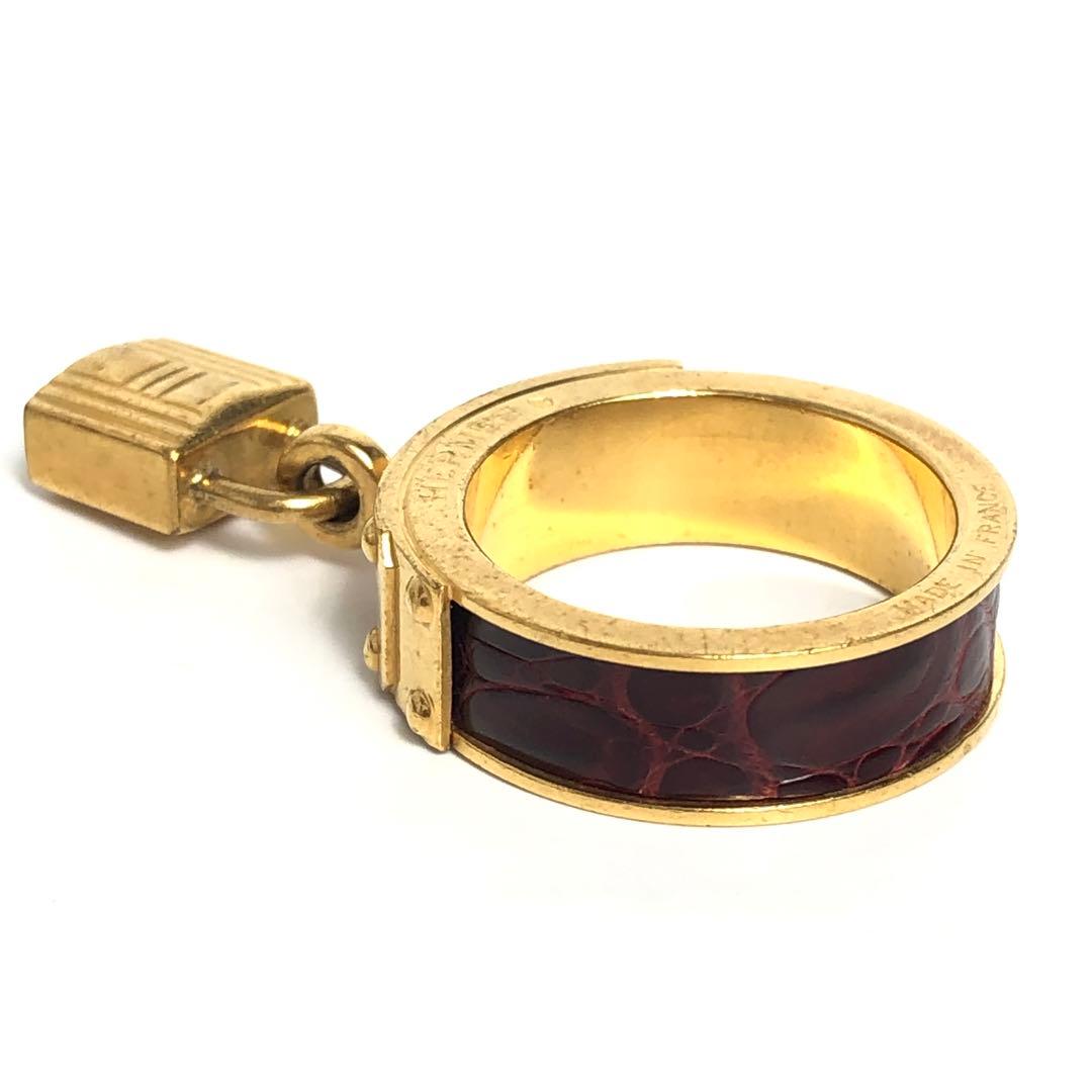 HERMES エルメス スカーフリング ケリー レザー ゴールドカラー ボルドー