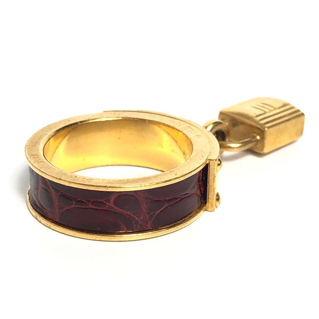 HERMES エルメス スカーフリング ケリー レザー ゴールドカラー ボルドー