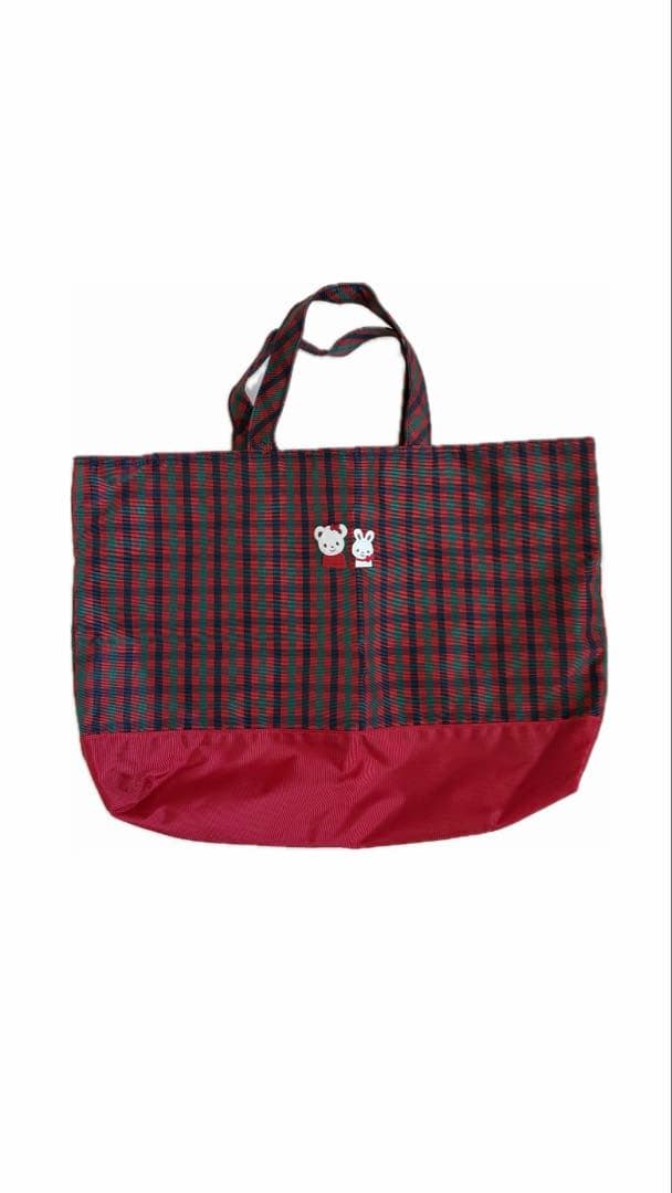 【美品】ファミリア 赤チェック トートバッグ