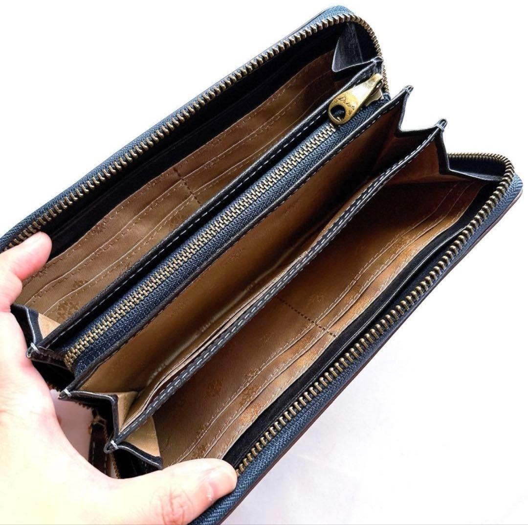 【美品】DAKOTA ダコタ トリコローレラウンドファスナー長財布 ブラック 黒