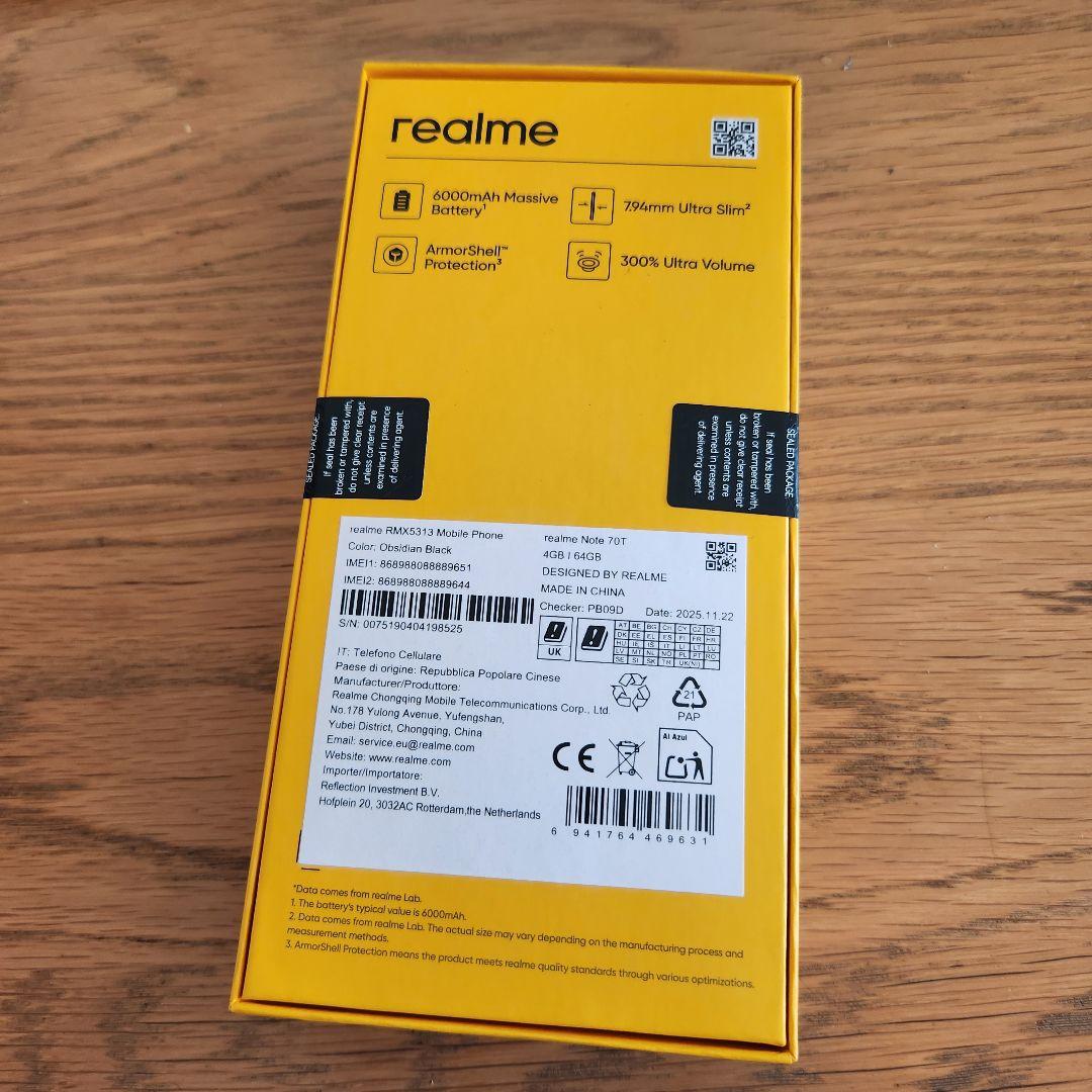 新品未開封！ realme Note 70T ブラック 黒 4GB 128GB