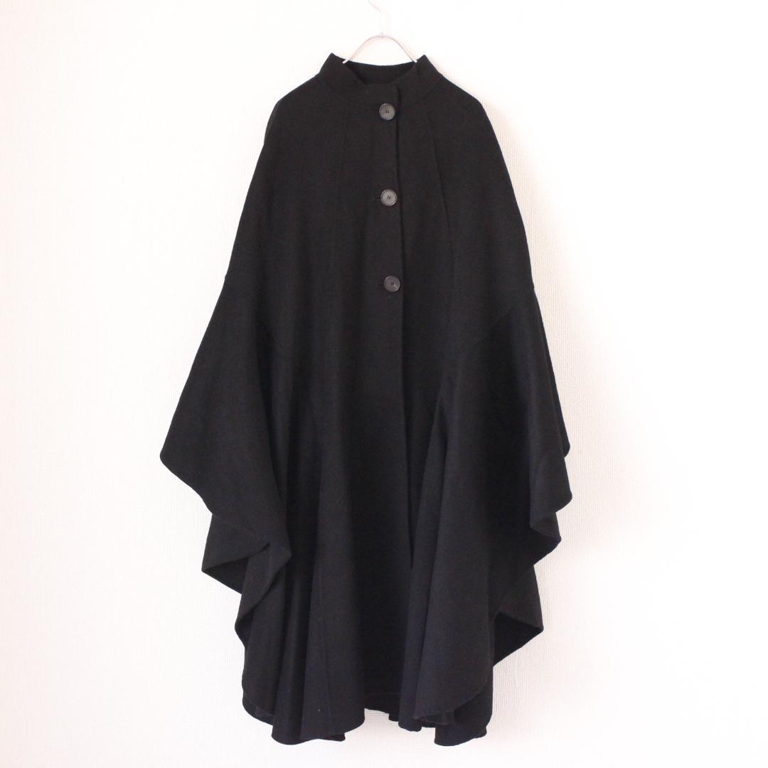 ダブルフェイスフレアロング丈ポンチョ Fサイズ ブラック 変形 魔女
