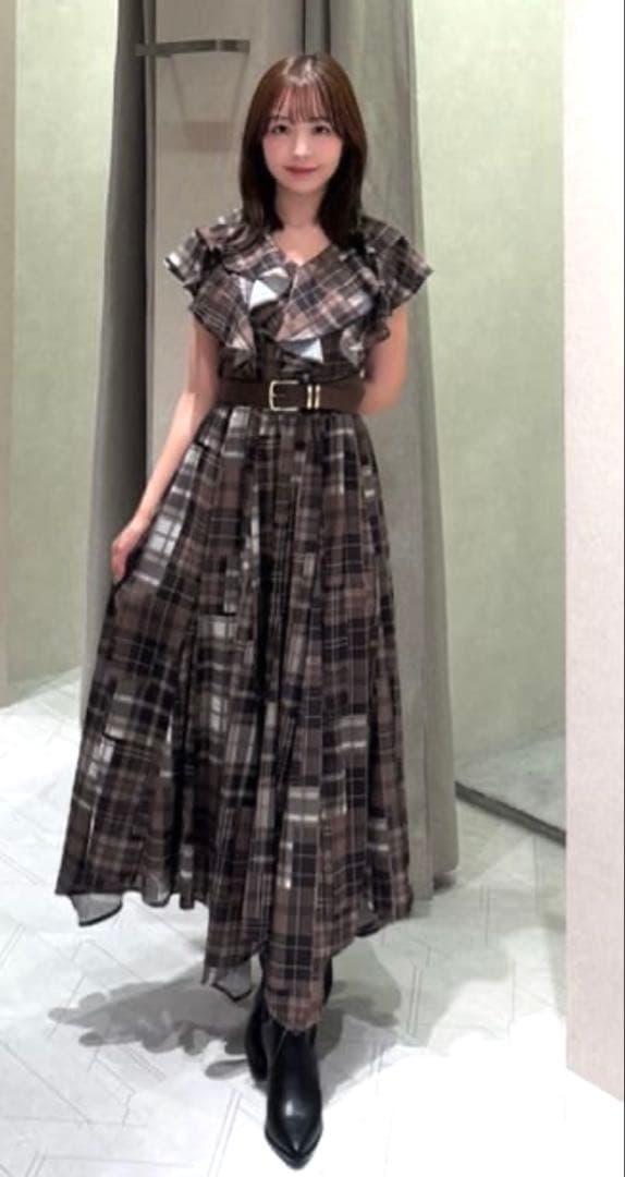 【みぃ】rienda シアーパターンイレヘムワンピ(ベルトセット)