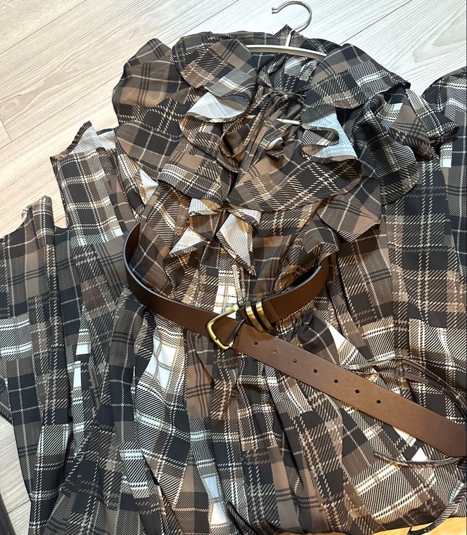 【みぃ】rienda シアーパターンイレヘムワンピ(ベルトセット)