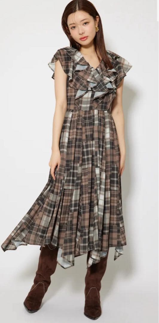 【みぃ】rienda シアーパターンイレヘムワンピ(ベルトセット)