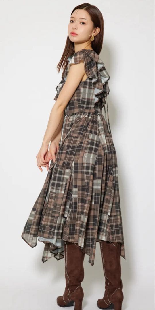 【みぃ】rienda シアーパターンイレヘムワンピ(ベルトセット)