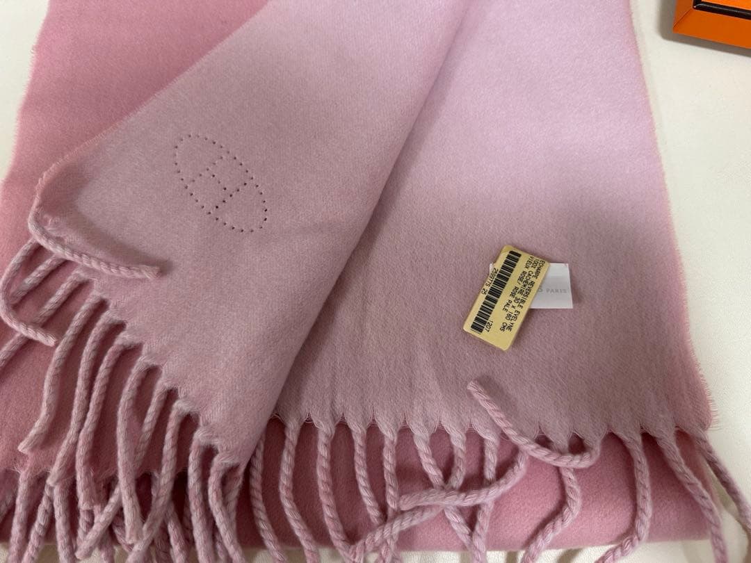 HERMES エルメス Hロゴ マフラー ピンク