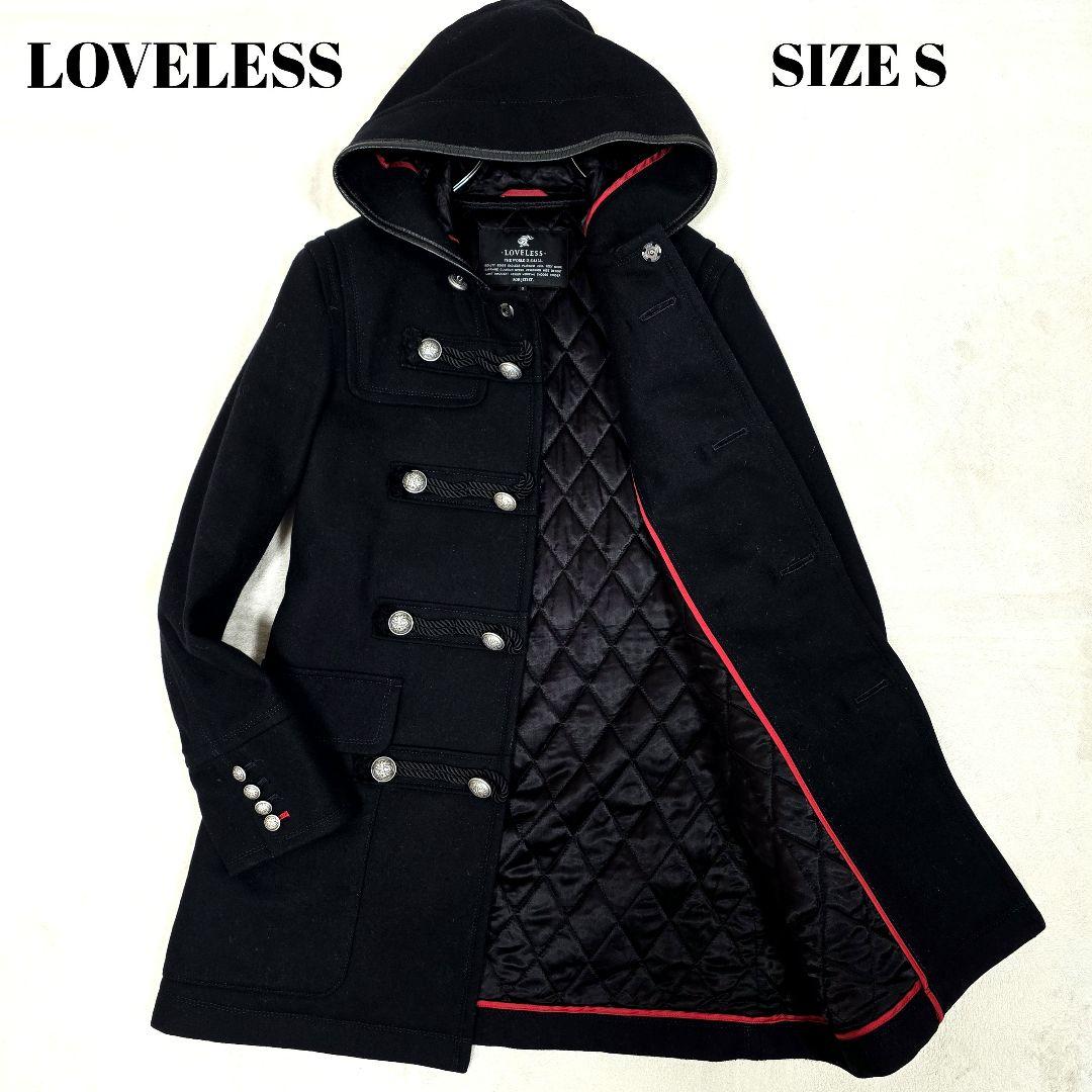 ラブレス ナポレオンコート カシミヤ ダッフルコート 銀ボタン フード 黒 S