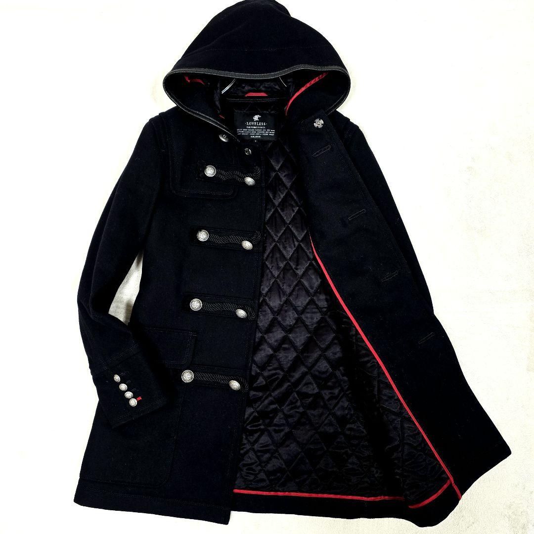 ラブレス ナポレオンコート カシミヤ ダッフルコート 銀ボタン フード 黒 S