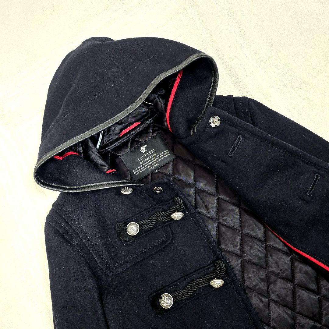 ラブレス ナポレオンコート カシミヤ ダッフルコート 銀ボタン フード 黒 S