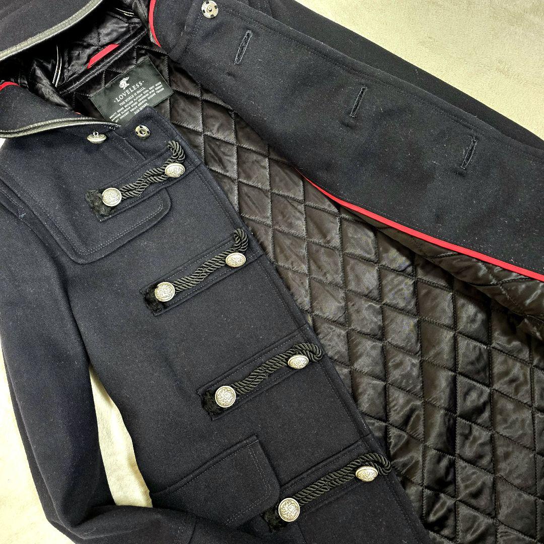 ラブレス ナポレオンコート カシミヤ ダッフルコート 銀ボタン フード 黒 S