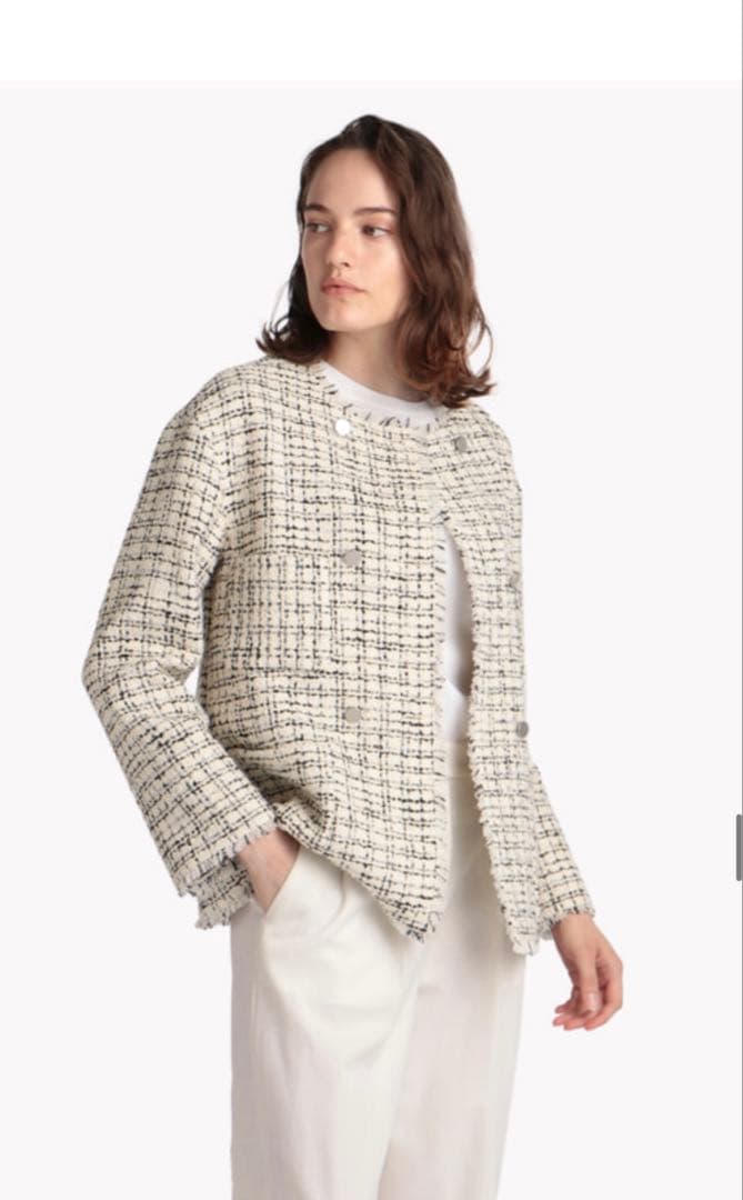 【セオリーリュクス】ファンシーツィードジャケット ホワイト系 38 Mサイズ