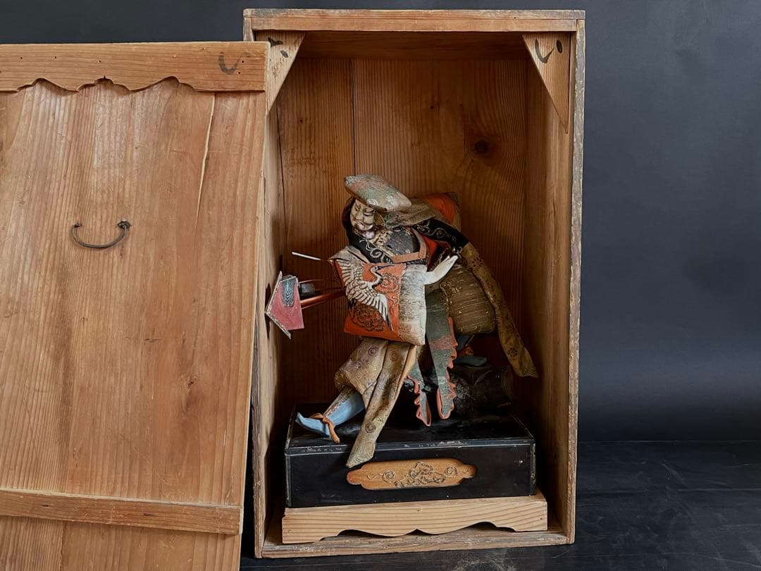 「母」 江戸期 特大 竹田人形 時代人形 武者人形 衣装人形 木製箱 （柱）