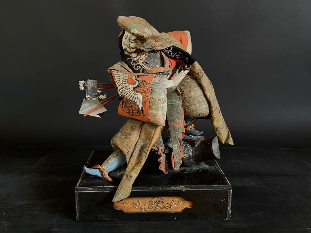 「母」 江戸期 特大 竹田人形 時代人形 武者人形 衣装人形 木製箱 （柱）