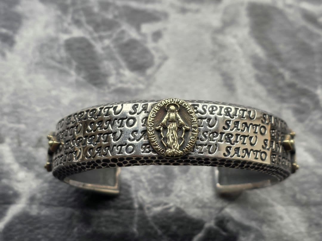 シルバー925 不思議のメダイ 聖母マリア クロス アンティーク バングル