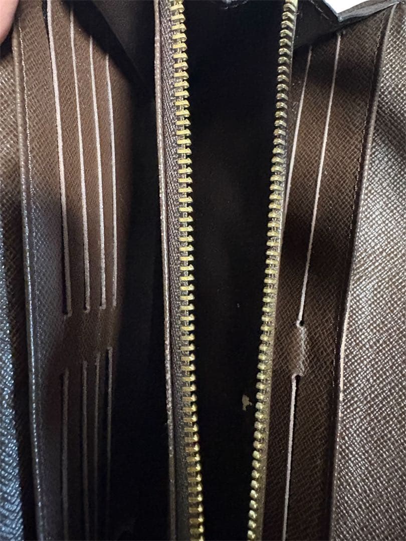 ダミエパターン長財布 ブラウン系