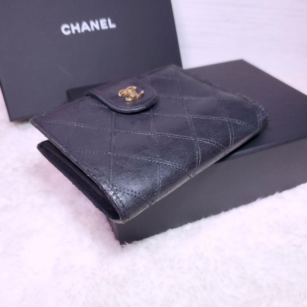 シャネル 折財布 ラムスキン ビコローレ ブラック 黒 ココマーク